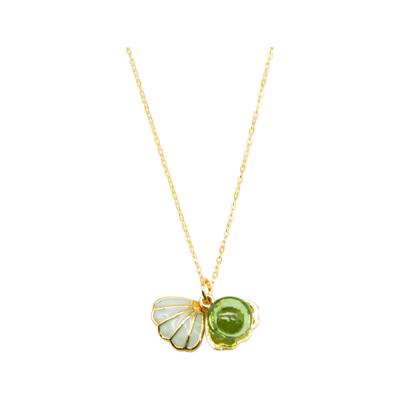 Amrita Court Aroma Necklace Gold Plated Green Shell Electric Lime (Light Green) + Purify Essential Oil 10ml Pk